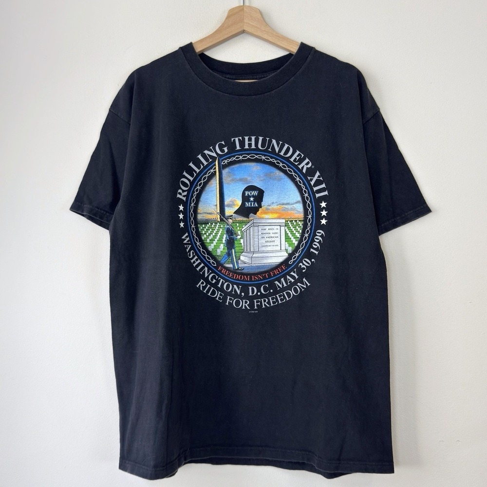 Vintage 90's Harley Davidson Biker Rolling Thunder Washington Black Tee Shirt XL